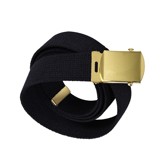 U.S. Army ASU Black Cotton Dress Web Belt & Gold Buckle/Tip, Mens