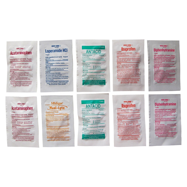 Waterproofed First Aid Medication Packet Refills