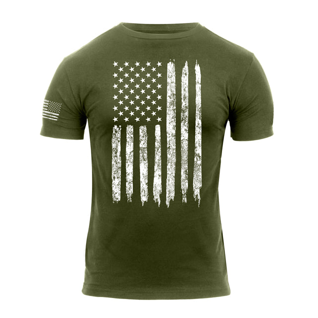 Distressed Rugged U.S. American Flag T-Shirt Shirt Crewneck Athletic Fit