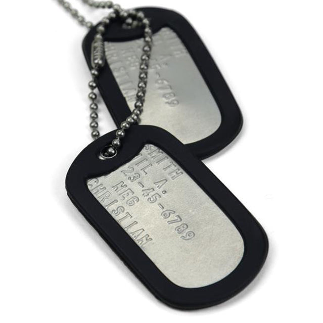 Military Dog Tags - Custom Embossed Brass Tags with Chains and Silencers