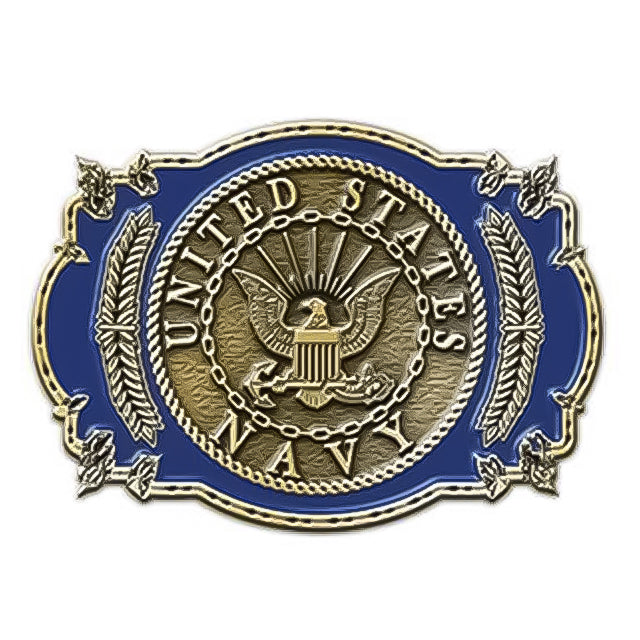 U.S. Navy Eagle Seal Logo Blue Pewter Embossed Collectible Belt Buckle