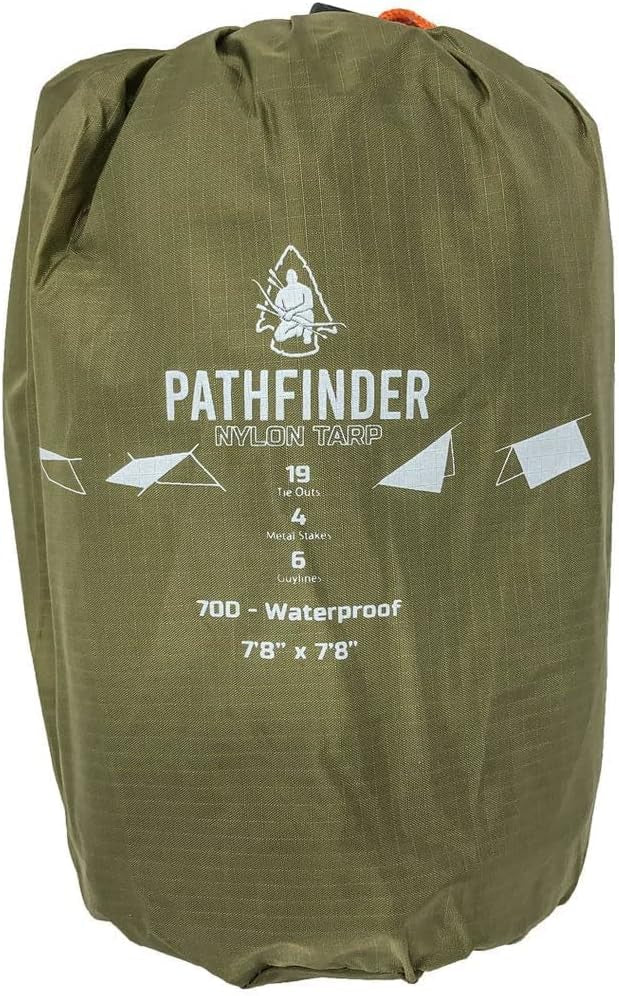 Pathfinder Nylon Waterproof Survival Tarp Lean-To Shelter Half Tent, OD Green
