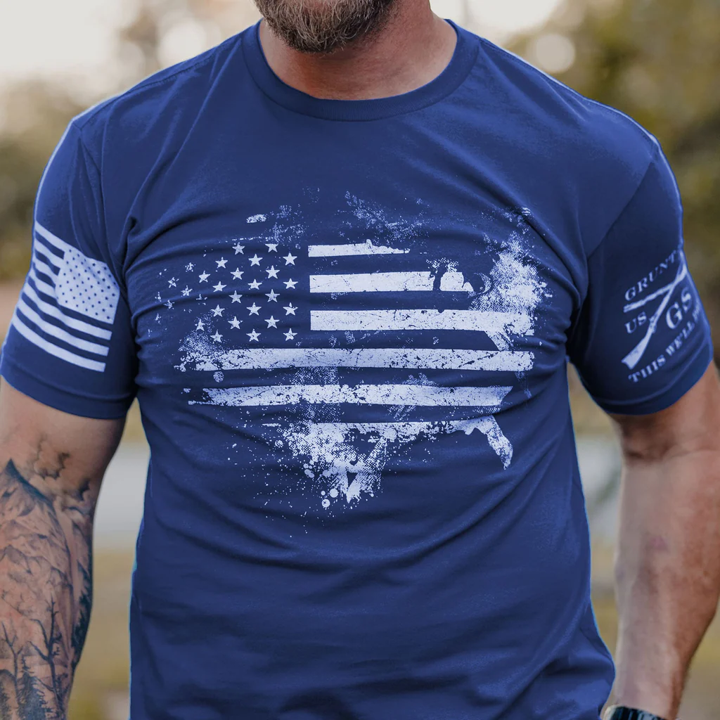 Grunt Style American Acid Patriotic Graphic Tee T-Shirt, Men's Royal Blue