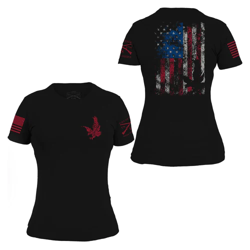 Grunt Style Freedom Flag Patriotic Graphic Tee T-Shirt, Women's