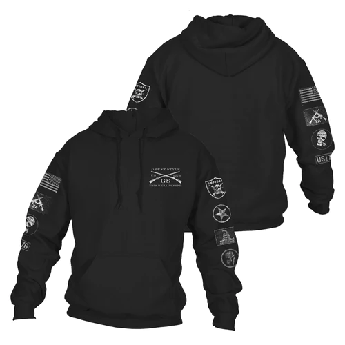 Grunt Style Black Patch Pullover Graphic Hoodie Hooded Sweatshirt, Men's Hoody