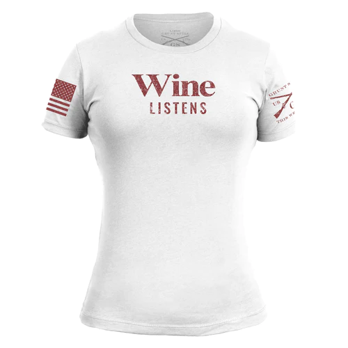 Grunt Style Wine Listens Graphic Tee T-Shirt, Women's White Shirt