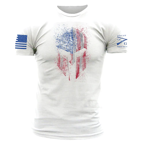 Grunt Style American Spartan Patriotic Graphic Tee T-Shirt, Men's White Shirt