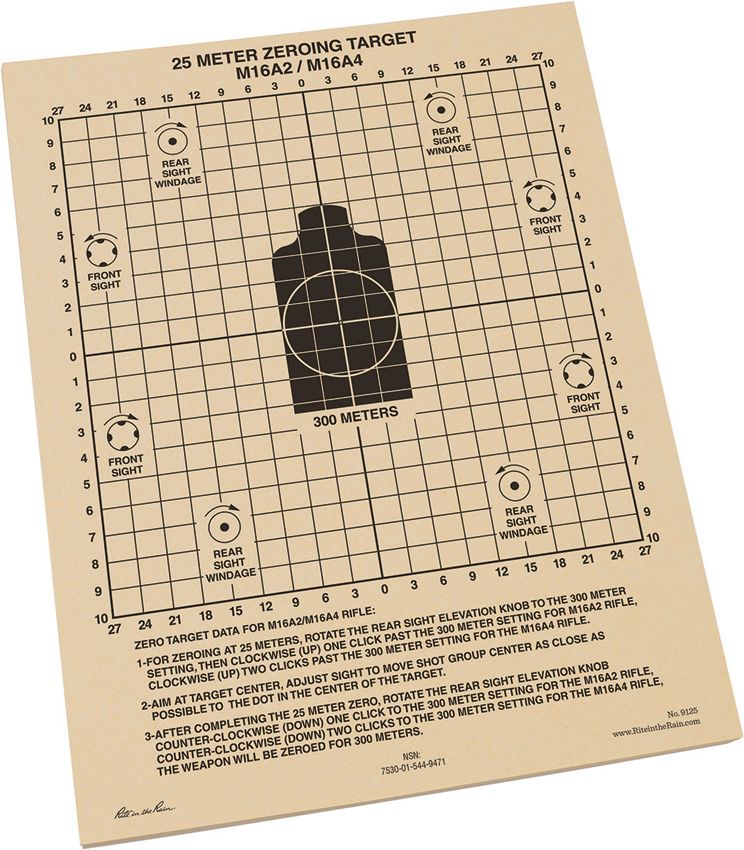 Rite in the Rain Paper 25m Zeroing Shooting Target Sheets (100 Pack)