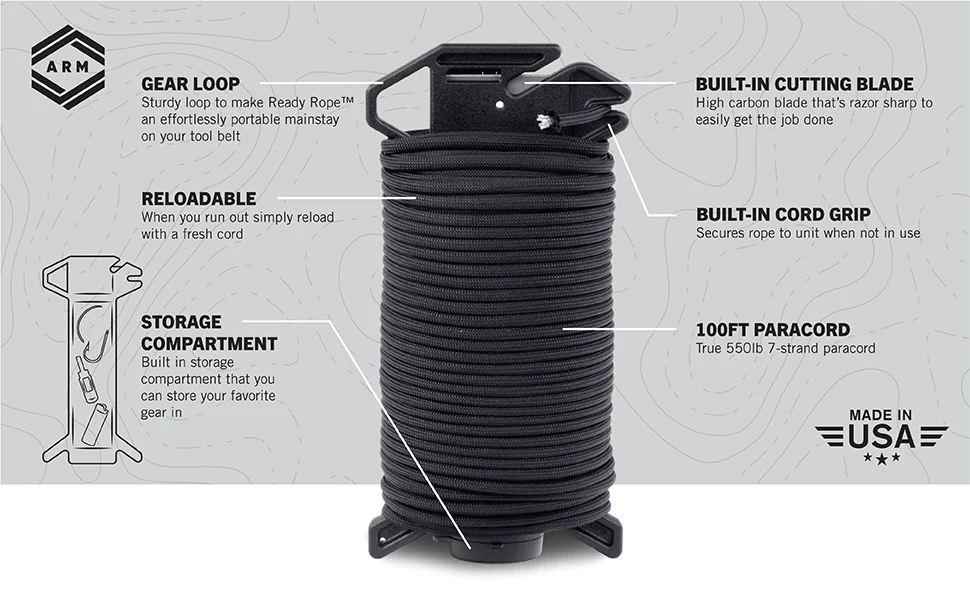 Paracod Rope Atwood Ready Rope 550 Cord Paracord & Survival Dispenser, 100' Coyote ...