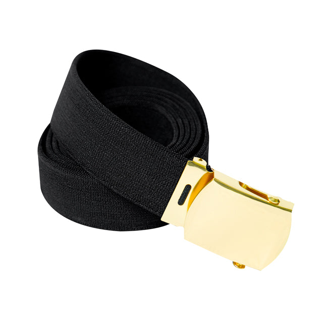 U.S. Army ASU Elastic Nylon Black Web Belt & Gold Buckle/Tip, Mens