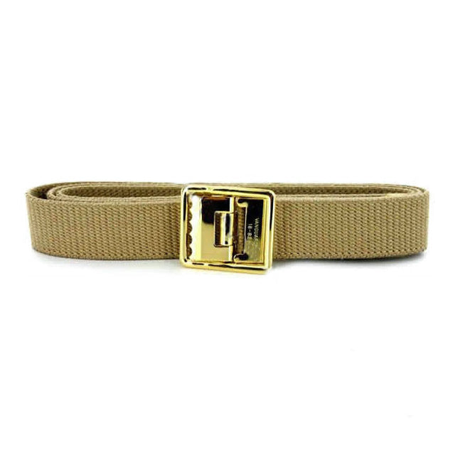 USMC Khaki Dress Web Belt & 24K Gold Plated Buckle/Tip, Mens
