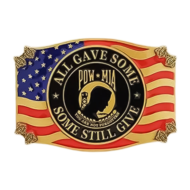 POW-MIA All Gave Some, Some Still Give U.S. Flag Pewter Embossed Collectible Belt Buckle