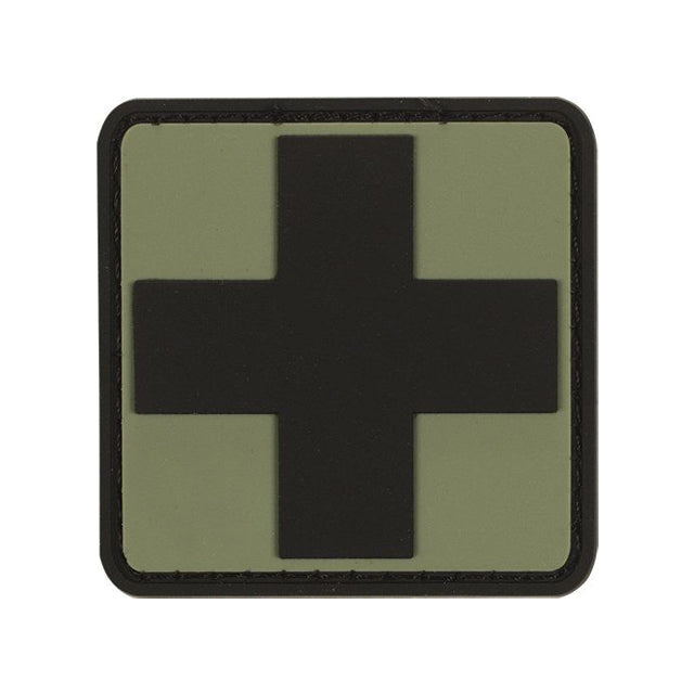 First Aid Medical Cross Symbol TPR Rubber Hook Patch, OD Green/Black