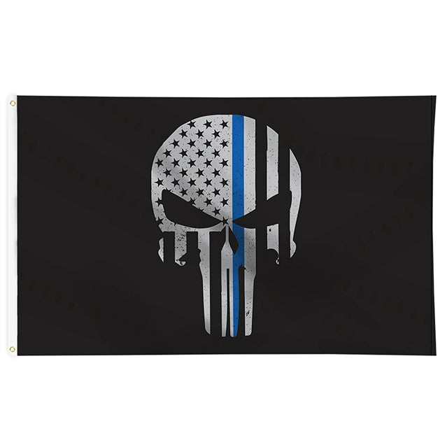 Thin Blue Line Skull 3'x5' Flag, Polyester