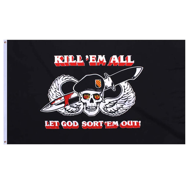 Kill 'Em All Let God Sort 'Em Out Special Forces Skull 3'x5' Flag, Polyester