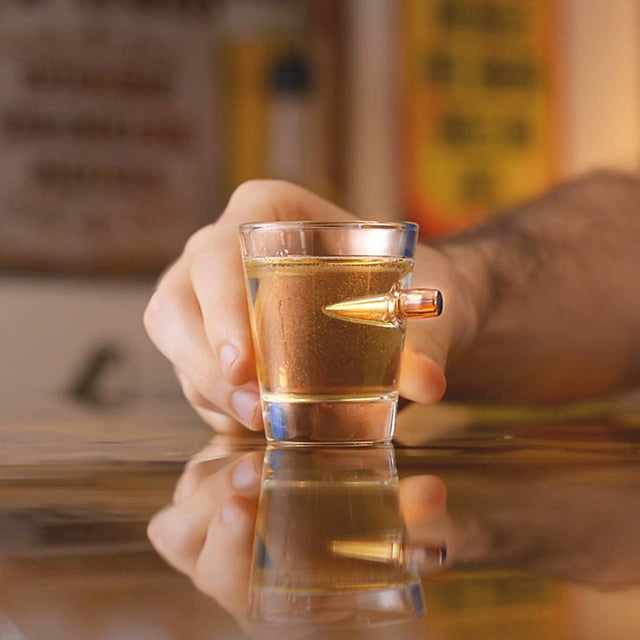 Bulletproof Shot Glass with Embedded .308 Bullet Round, 1.5oz