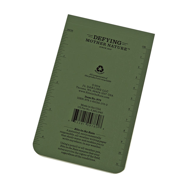 Rite in the Rain Top-Bound All-Weather Notebook, 3.25"x5.25" OD Green