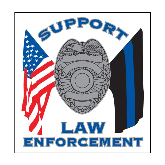 Support Law Enforcement Badge With Crossed U.S. & Thin Blue Line Flag Decal