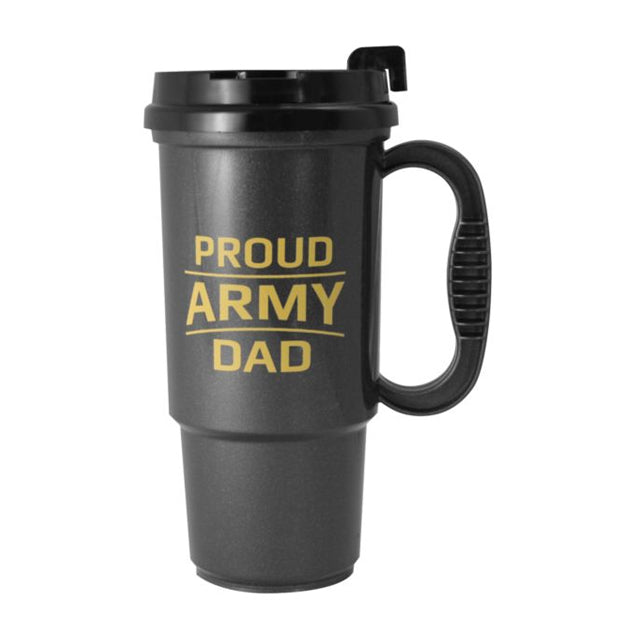 Proud Army Dad Travel Coffee Mug & Lid, Black