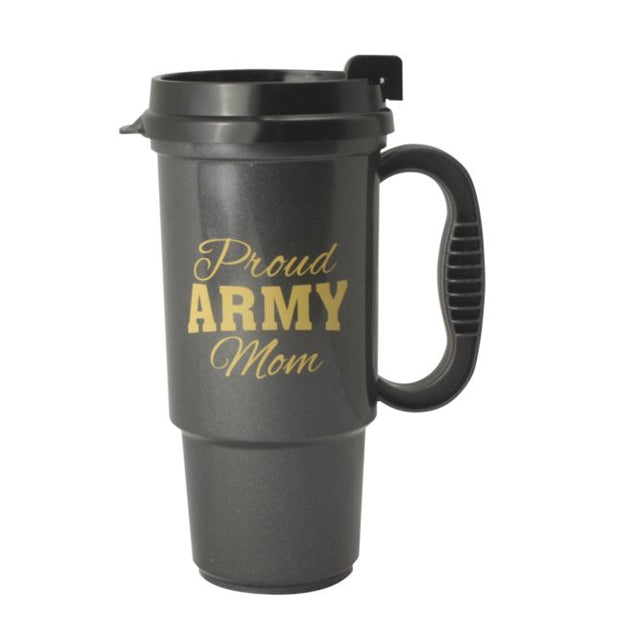 Proud Army Mom Travel Coffee Mug & Lid, Black