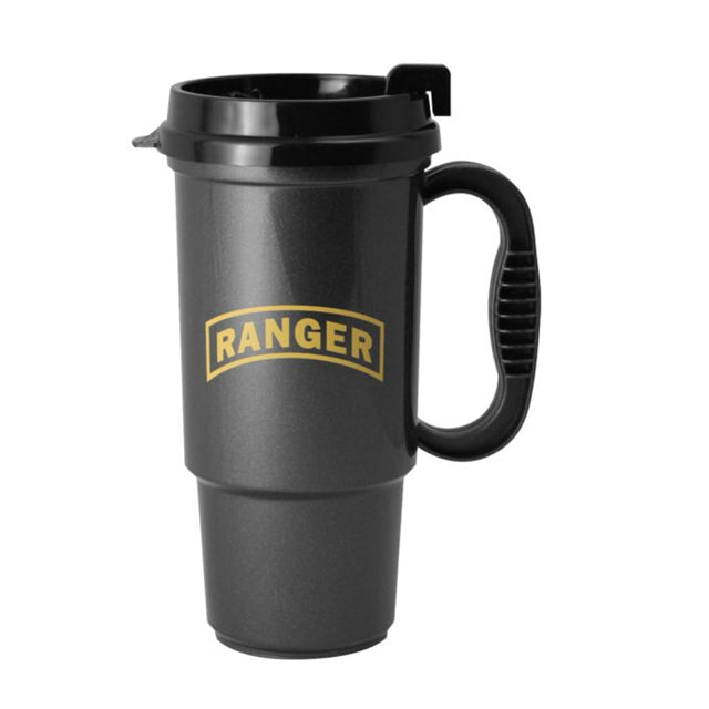 U.S. Army Ranger Travel Coffee Mug & Lid, Black | STARS-N-STRIPES CO.