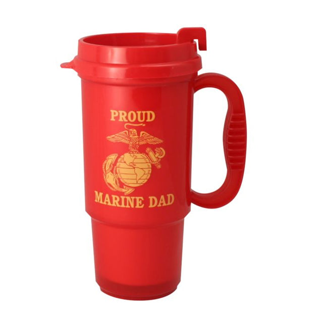 Proud Marine Dad Travel Coffee Mug & Lid, Red