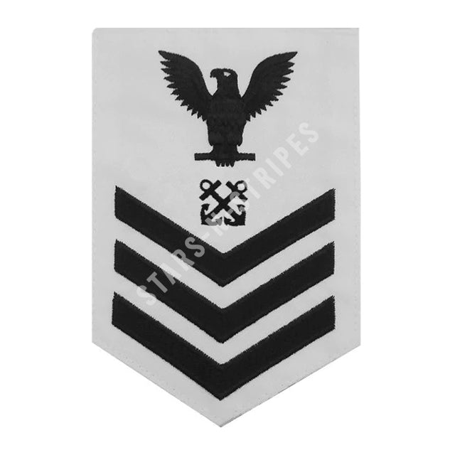 U.S. Navy Boatswain's Mate (BM) Rating Patch, White (Tailored to E-4, E-5, or E-6)