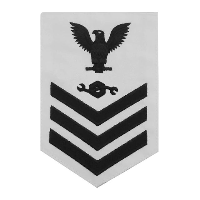 U.S. Navy Construction Mechanic (CM) Rating Patch, White (Tailored to