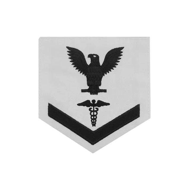 U.S. Navy Hospital Corpsman (HM) Rating Patch, White (Tailored to E-4, U.S. Navy Hospital Corpsman (HM) Rating Patch, White (Tailored to E-4,