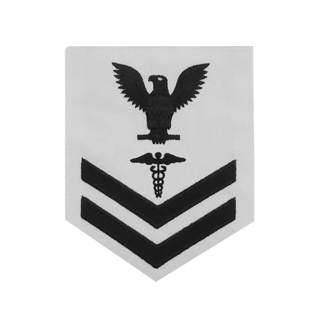 U.S. Navy Hospital Corpsman (HM) Rating Patch, White (Tailored to E-4, E-5, or E-6)