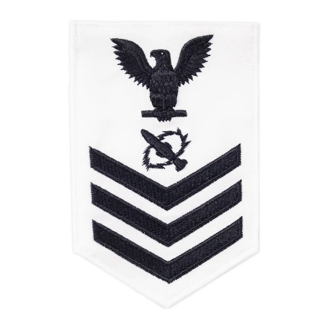 U.S. Navy Missile Technician (MT) Rating Patch, White (Tailored to E-4, E-5, or E-6)