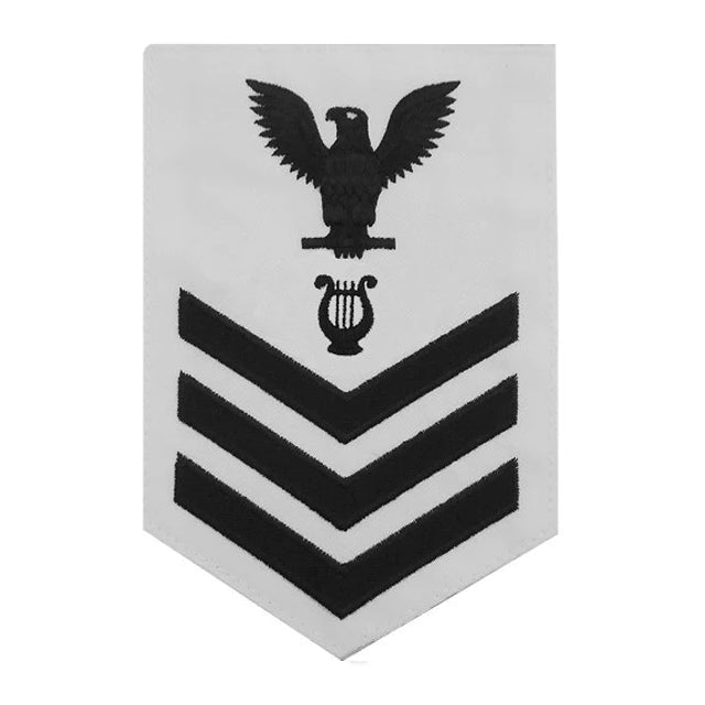 U.S. Navy Musician (MU) Rating Patch, White (Tailored to E-4, E-5, or E-6)