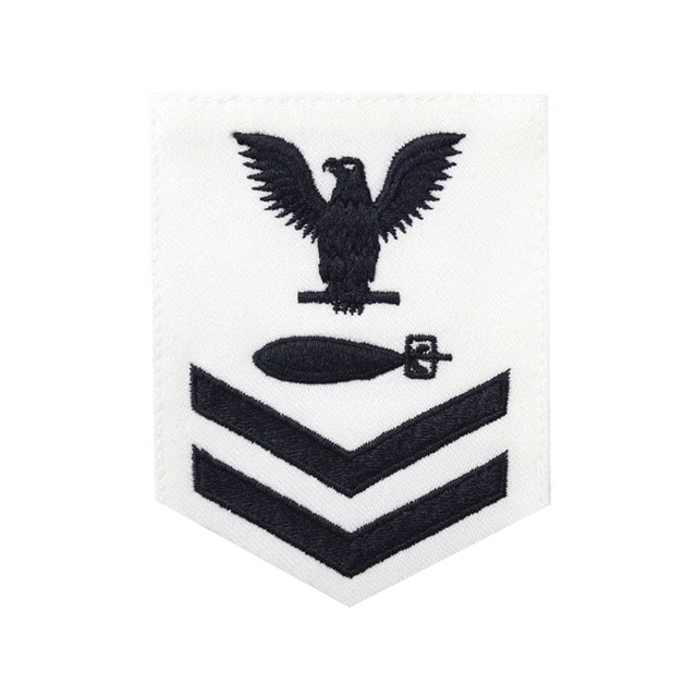 U.S. Navy Torpedoman (TM) Rating Patch, White (Tailored to E-4, E-5, or E-6)