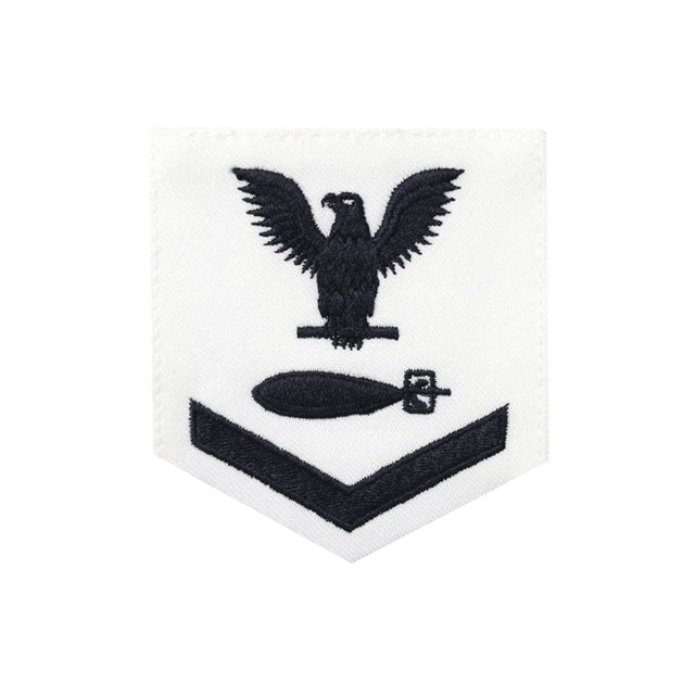 U.S. Navy Torpedoman (TM) Rating Patch, White (Tailored to E-4, E-5, or E-6)