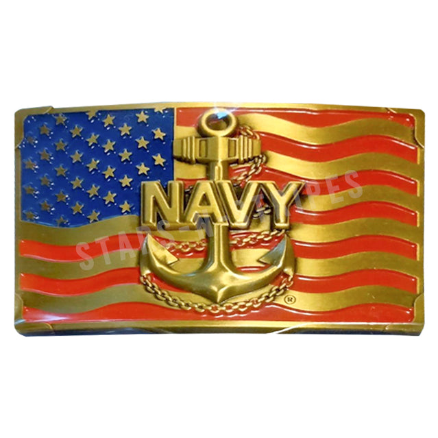 US Navy USN Anchor USA Flag Pewter Embossed Collectible Belt Buckle
