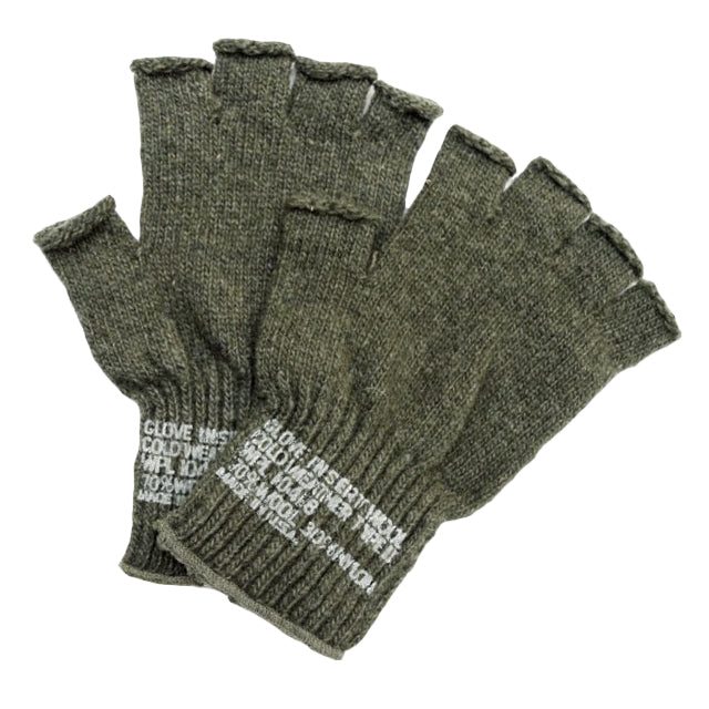 U.S. Military Wool Fingerless Gloves, OD Green & Black